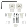 Montageset für LuxeBath Hänge WC: Schrauben, Dübel, Halterungen und Inbusschlüssel.