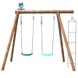 Soulet Holzschaukel Tonka mit 2 Schaukelsitzen und Leiter. Kinderschaukel aus Holz für den Garten.