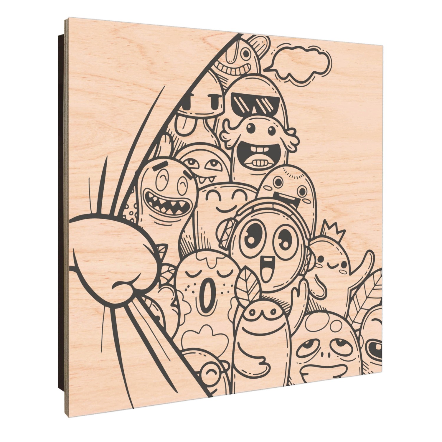 Banjado Schlüsselkasten aus Holz, 30x30cm, Motiv Monsterparty, 50 Haken zur Schlüsselaufbewahrung.