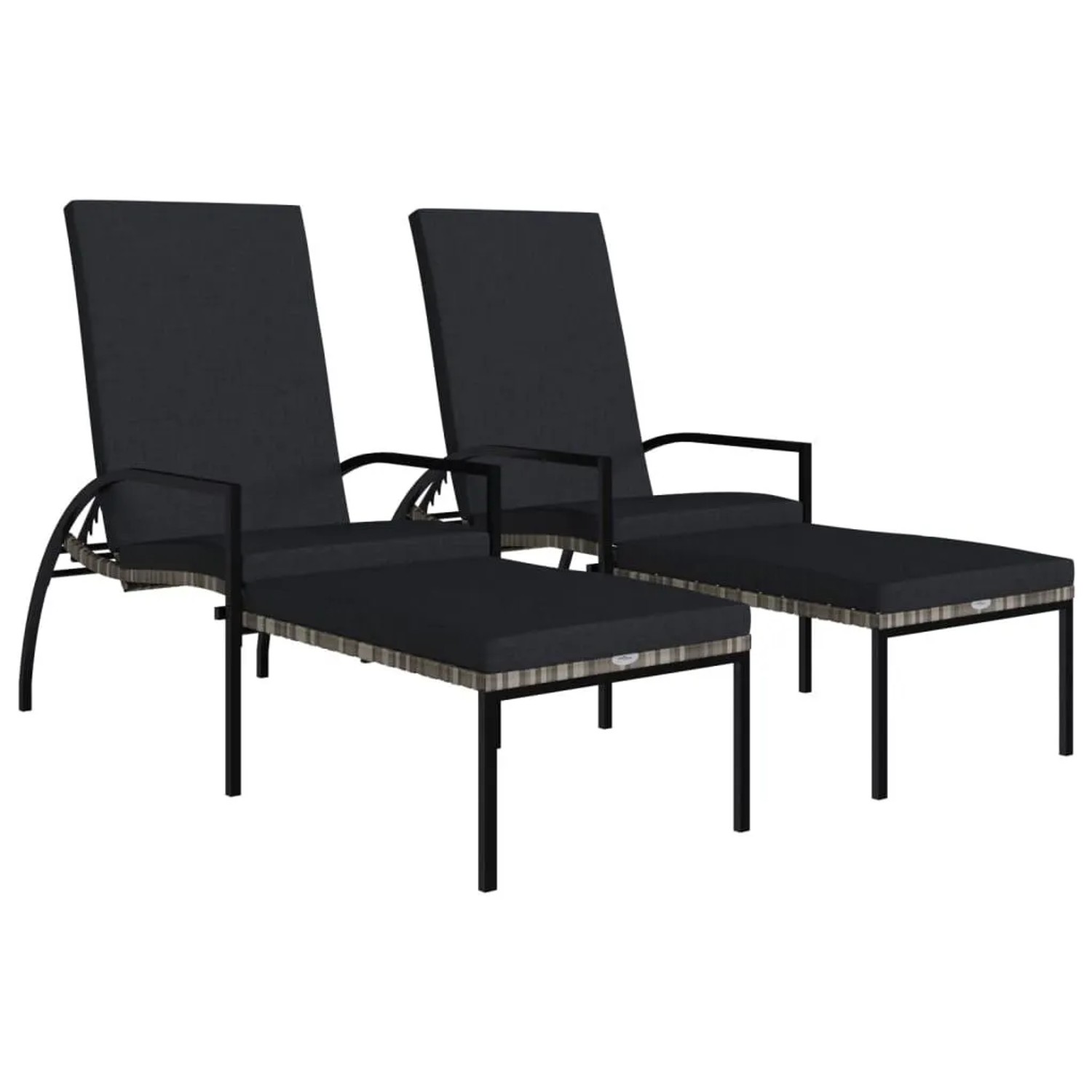 Furnicato Sonnenliegen 2 Stk Mit Fußhocker Pe-rattan Grau