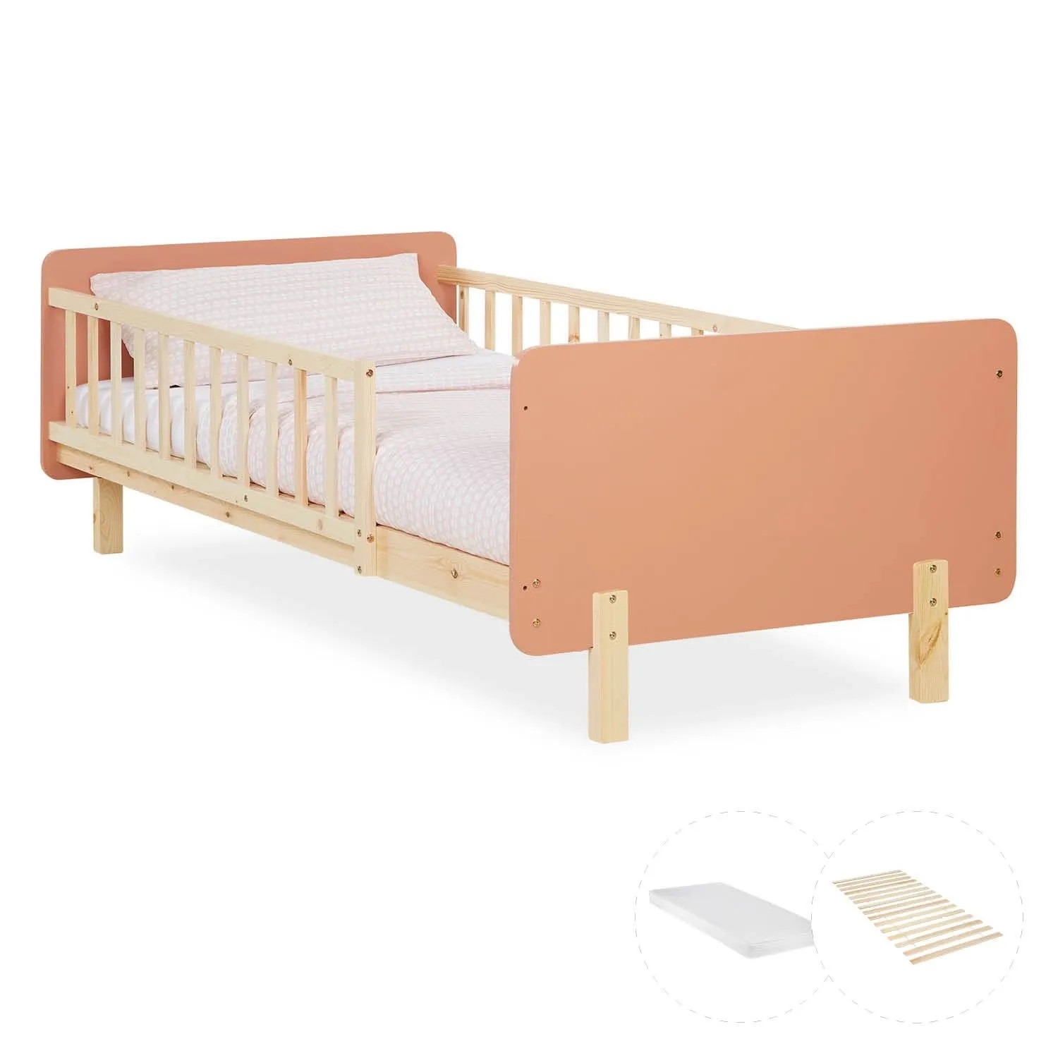 Homestyle4u Kinderbett 90x200 mit Raufallschutz Lattenrost Matratze Altrosa 2803