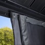 Detailaufnahme: Anthrazitfarbener Sojag Pavillon Messina mit Moskitonetz und Vorhangschiene.