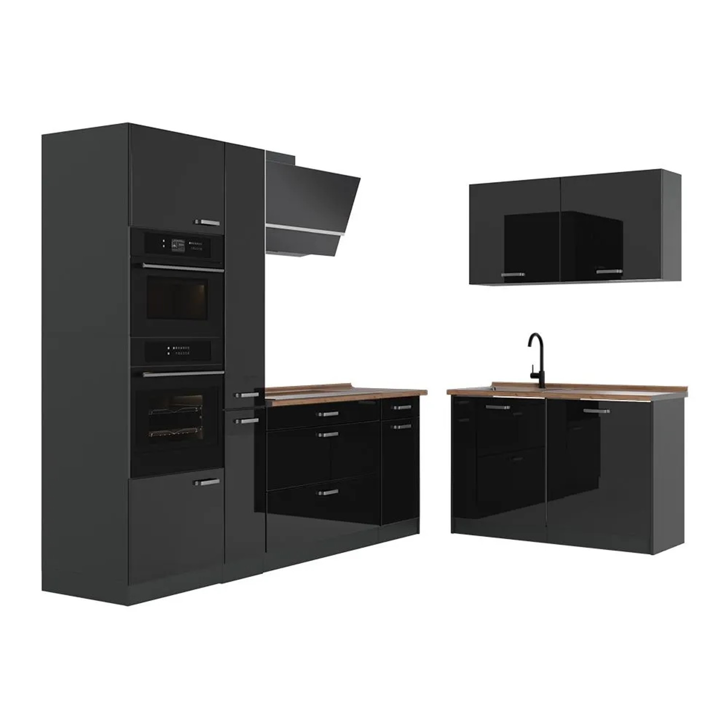 Vicco Eckküche R-Line Schwarz Hochglanz/Anthrazit 230 x 207 Arbeitsplatte Goldkraft Eiche Art Nr 66714