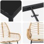 vidaXL Garten Essgruppe, 3-teilig, braunes Poly Rattan, Detailansichten von Tisch und Stühlen.