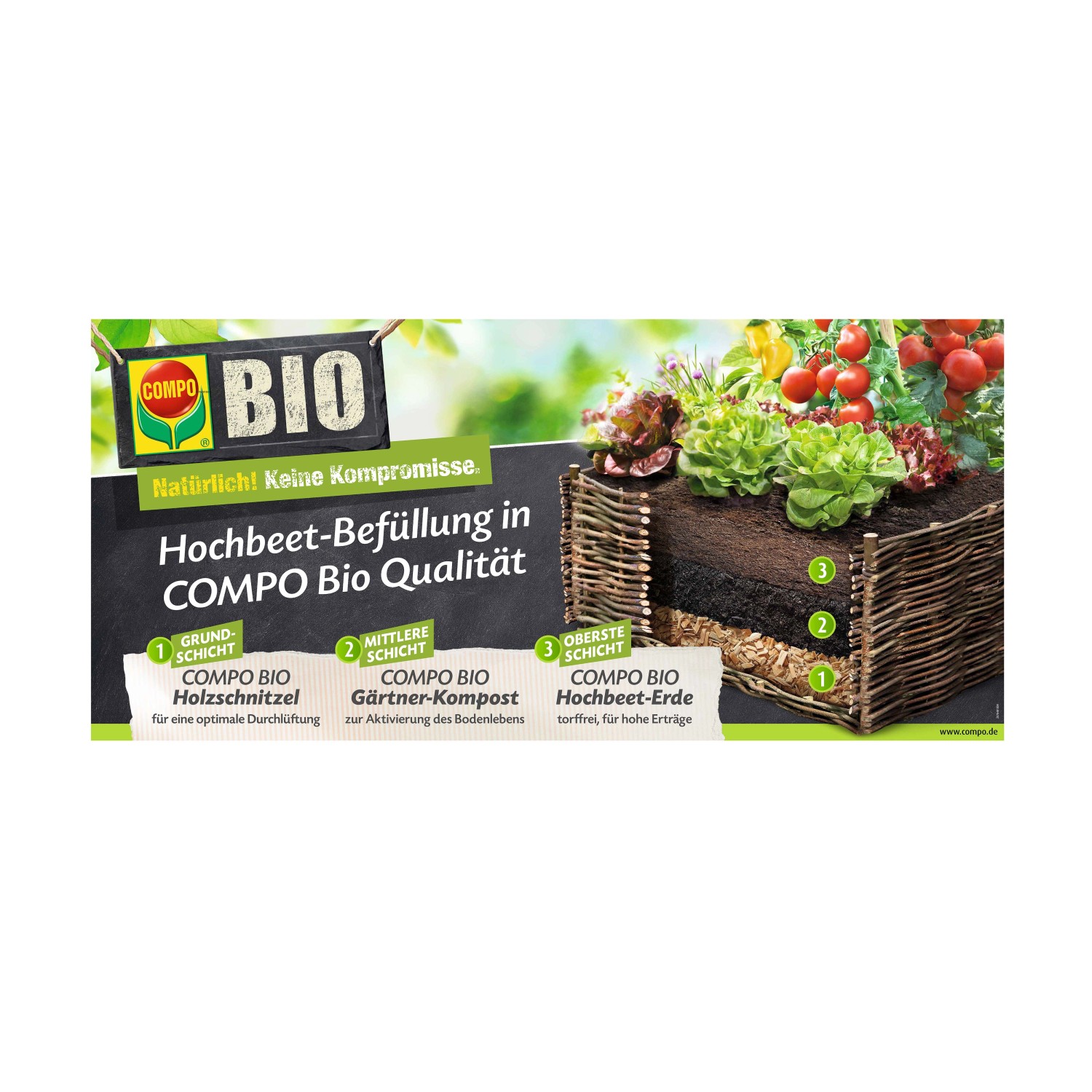 Compo Bio Hochbeet-Erde, torffrei, für die oberste Schicht im Hochbeet. Ideal für Gemüse und Kräuter.