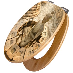 Banjado WC-Sitz aus Bambus mit Buddha-Motiv und Absenkautomatik. Toilettendeckel aus Holz.