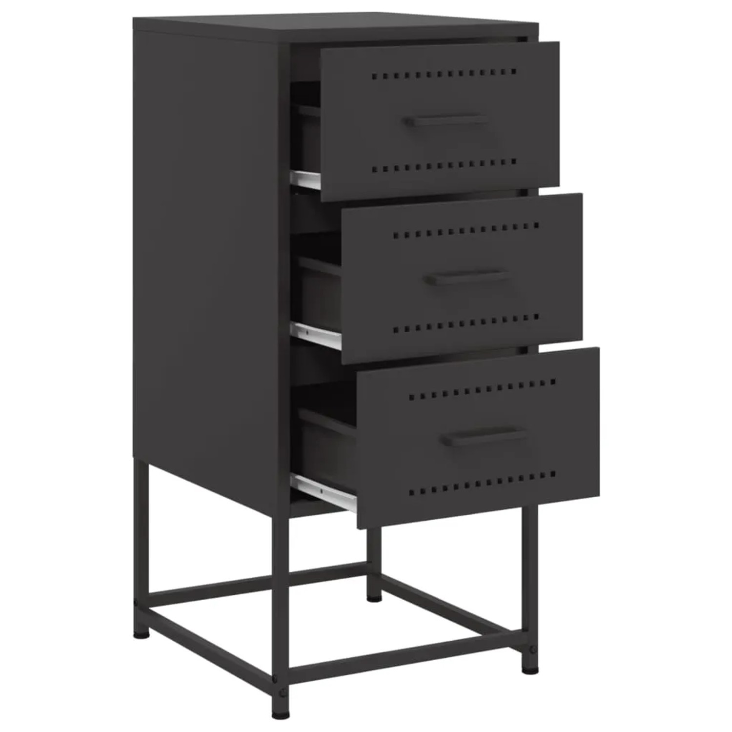 vidaXL Nachttische, 2 Stk., Schwarz, Stahl, mit 3 Schubladen. Ideal für Schlafzimmer oder Büro.