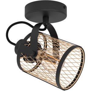 Eglo Dellow Wandlampe in Schwarz und Messing mit Gitter-Lampenschirm.