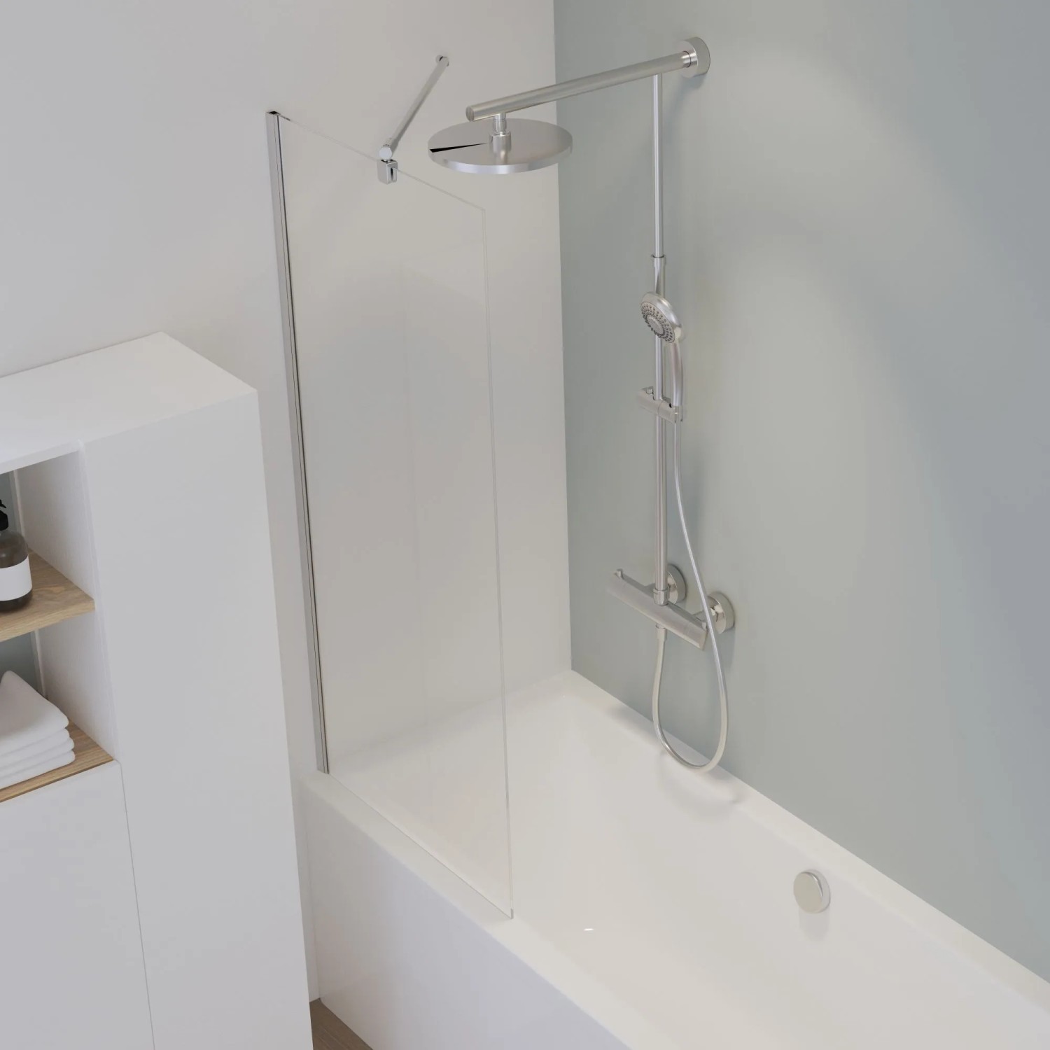 Schulte Badewannenaufsatz 70x140 cm Feststehend 5mm ESG Klarglas Alu-Natur