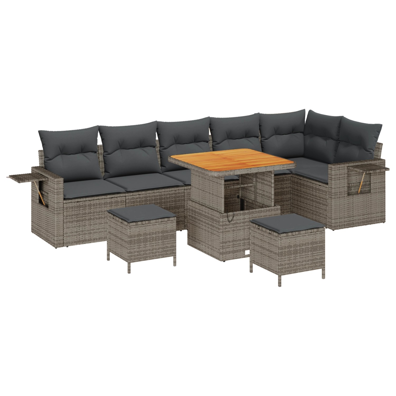 vidaXL 9-Teiliges Garten Sofa Set mit Kissen Grau Poly Rattan Akazie 336176 günstig online kaufen