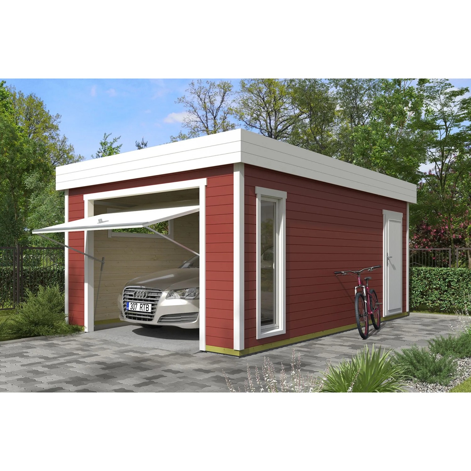 Lasita Garage Bahamas 2 mit Schwinhtor 360 cm x 540 cm Schwedenrot günstig online kaufen