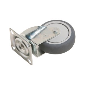 Apparate-Lenkrolle mit Platte, Ø 75mm, 50kg Traglast, Gummirad und Kugellager.