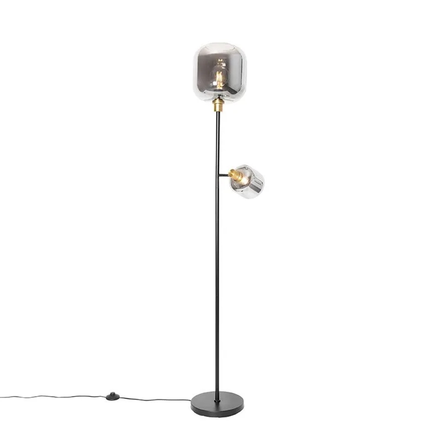 QAZQA Stehlampe Schwarz mit Gold mit Rauchglas 2 Lichter Zuzanna_8