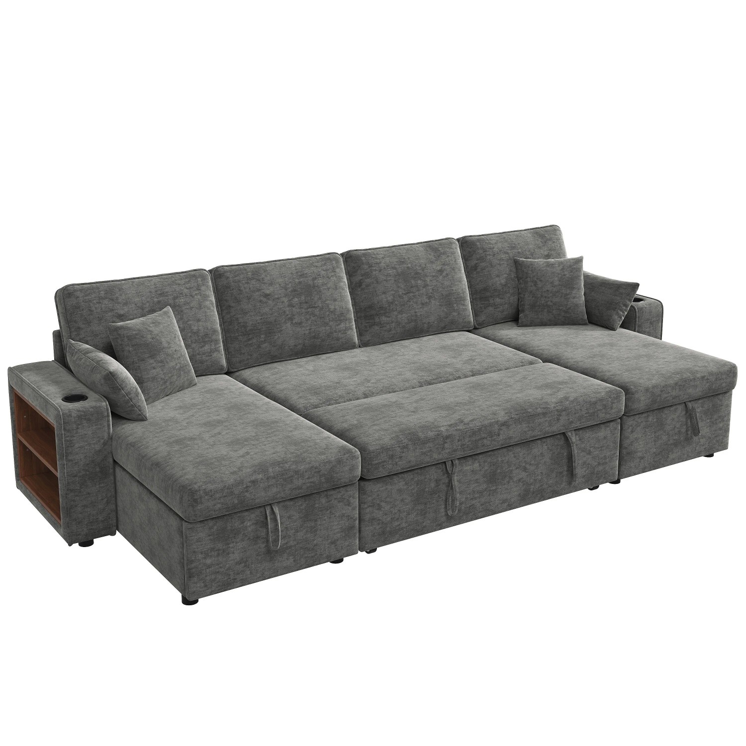 Merax U Ecksofa Schlafsofa Stauraum USB Grau