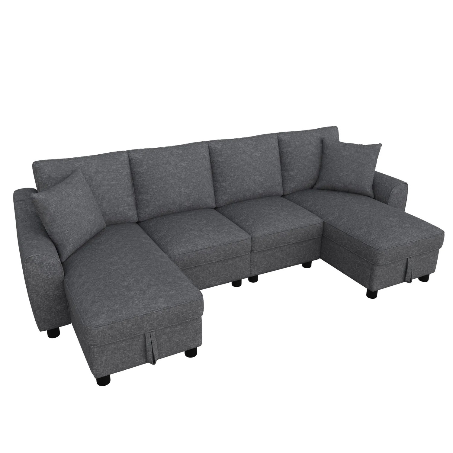 Merax U-Sofa 280x137x84 cm Grau Chenille Stauraum Modular