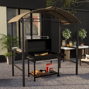 Outsunny Grillpavillon mit Stahlrahmen und Khaki-farbenem Polyesterdach. Inkl. Ablagen und Haken.