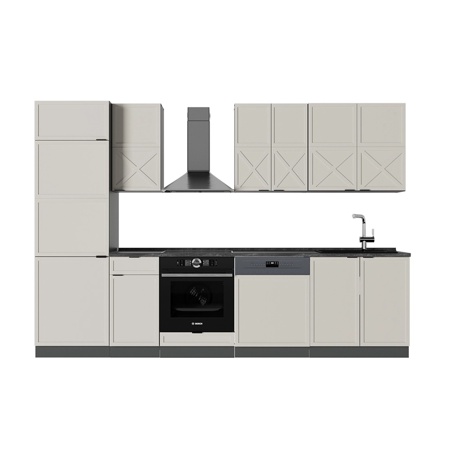 Vicco Fame-Line Küchenzeile GrauBeige/Anthrazit 300 cm AP Anthrazit günstig online kaufen