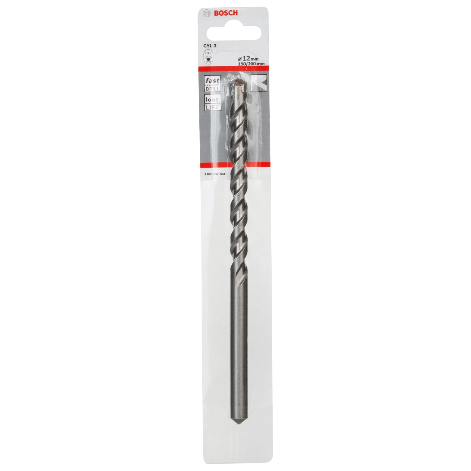 Bosch Betonbohrer CYL-3, Ø 12 mm, in Verpackung. Ideal für präzise Bohrlöcher in Beton.