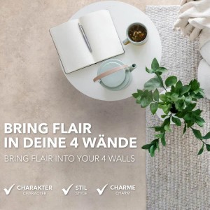 Dekoratives Ambiente mit Karat CV Bodenbelag Atlantic Midas in Steinoptik. Wohnraum-Beispiel.