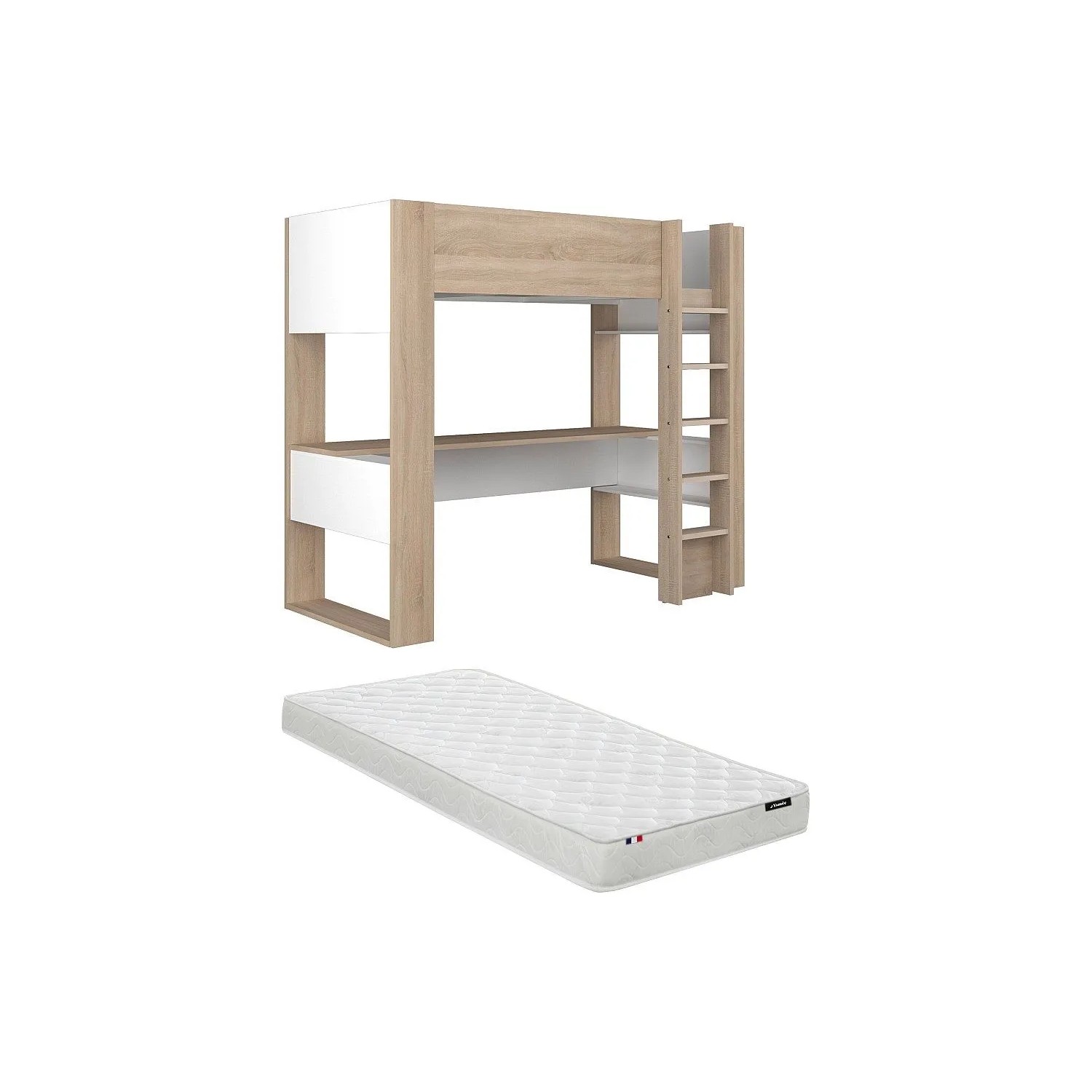 Vente-unique Hochbett Noah Naturfarben Hell  Weiß 206 cm
