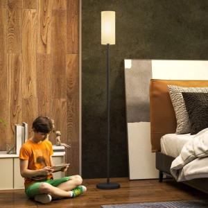 HOMCOM Stehlampe, schwarz/weiß, 163 cm hoch, mit Leinenschirm für Wohnzimmer.