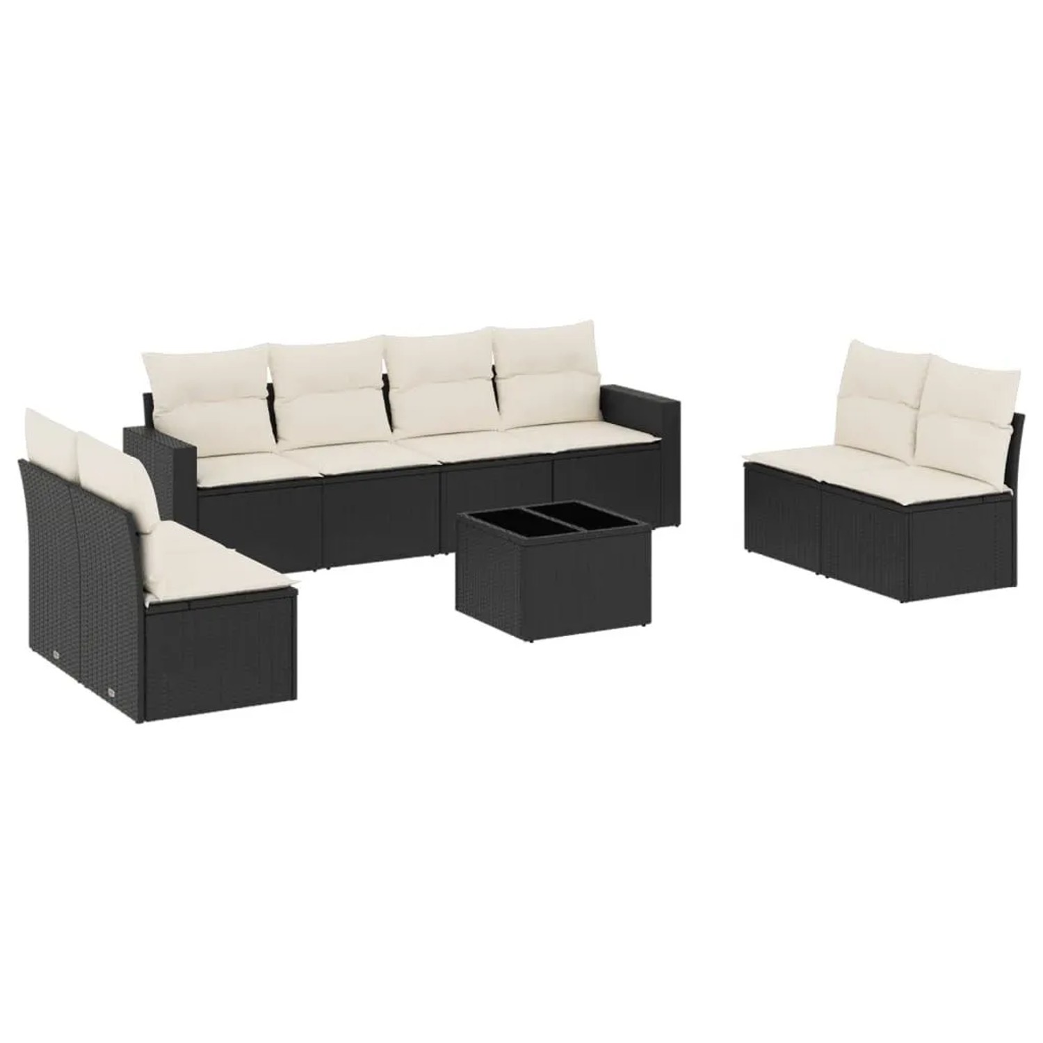vidaXL 9-Tlg Garten-Sofagarnitur mit Kissen Schwarz Poly Rattan 3251193