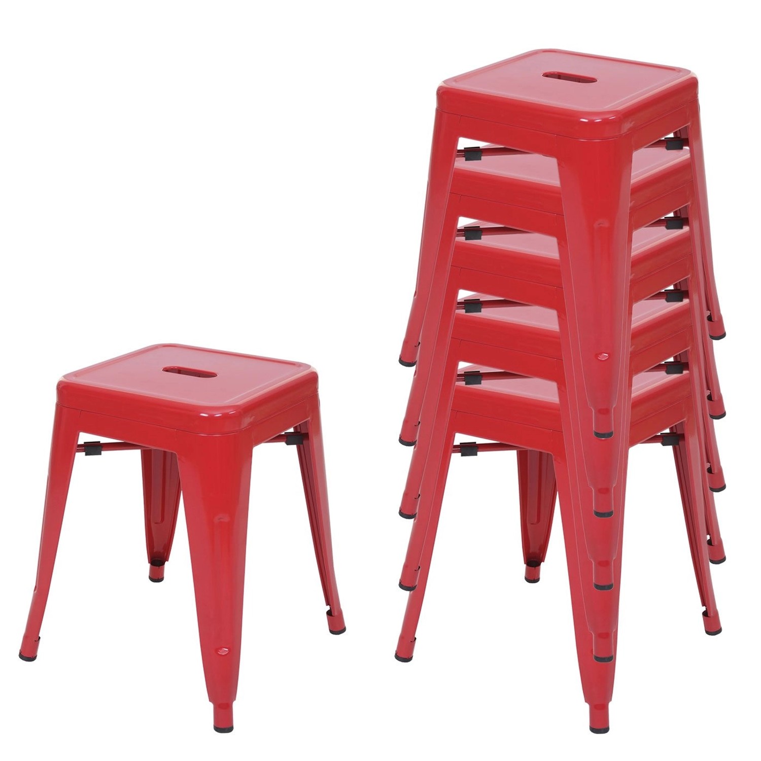 PROREGAL 6er-Set Hocker Sitzhöhe 46cm Metall Industriedesign Stapelbar Rot günstig online kaufen