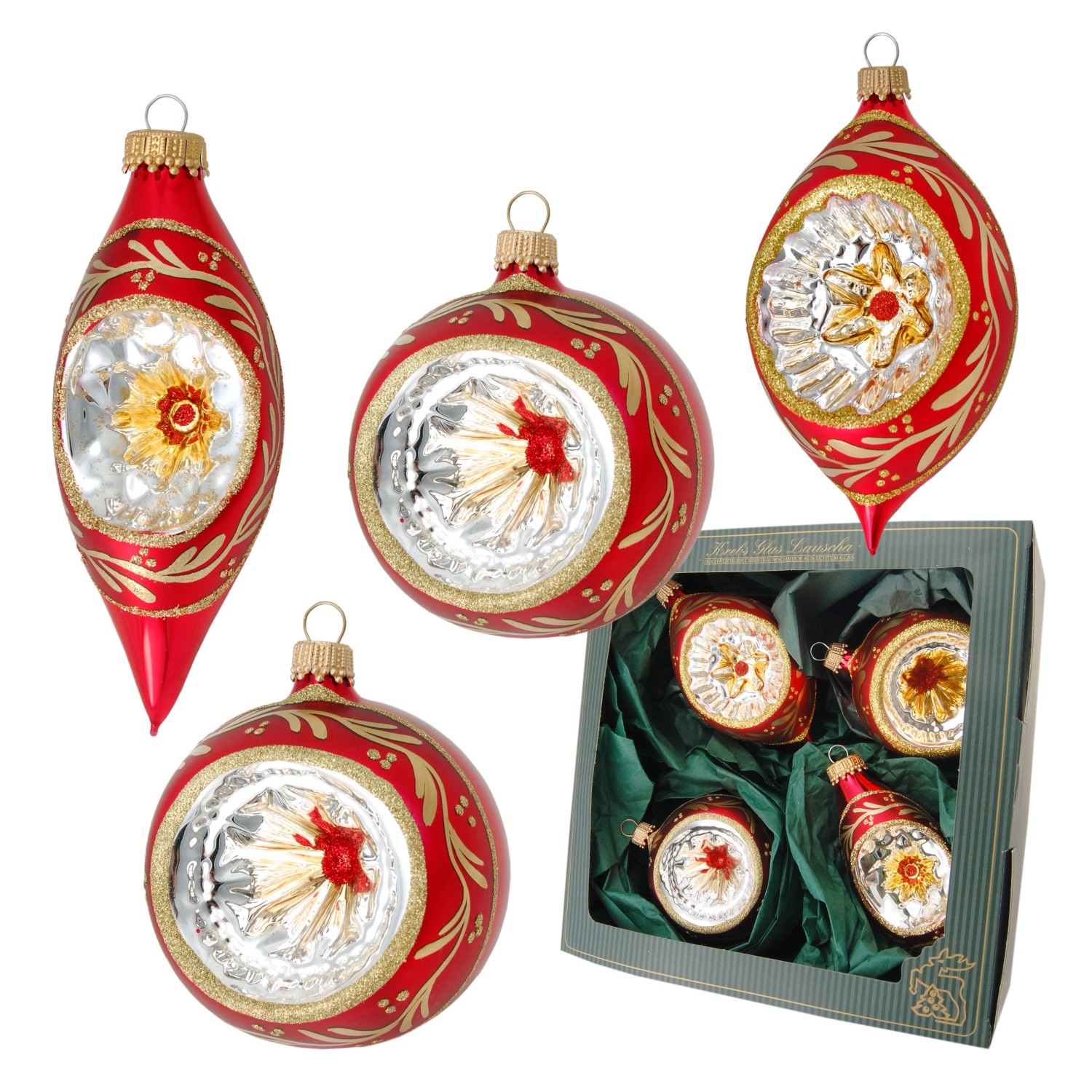 Krebs Glas Lauscha Weihnachtskugeln Reflexsortiment Rot 10cm günstig online kaufen