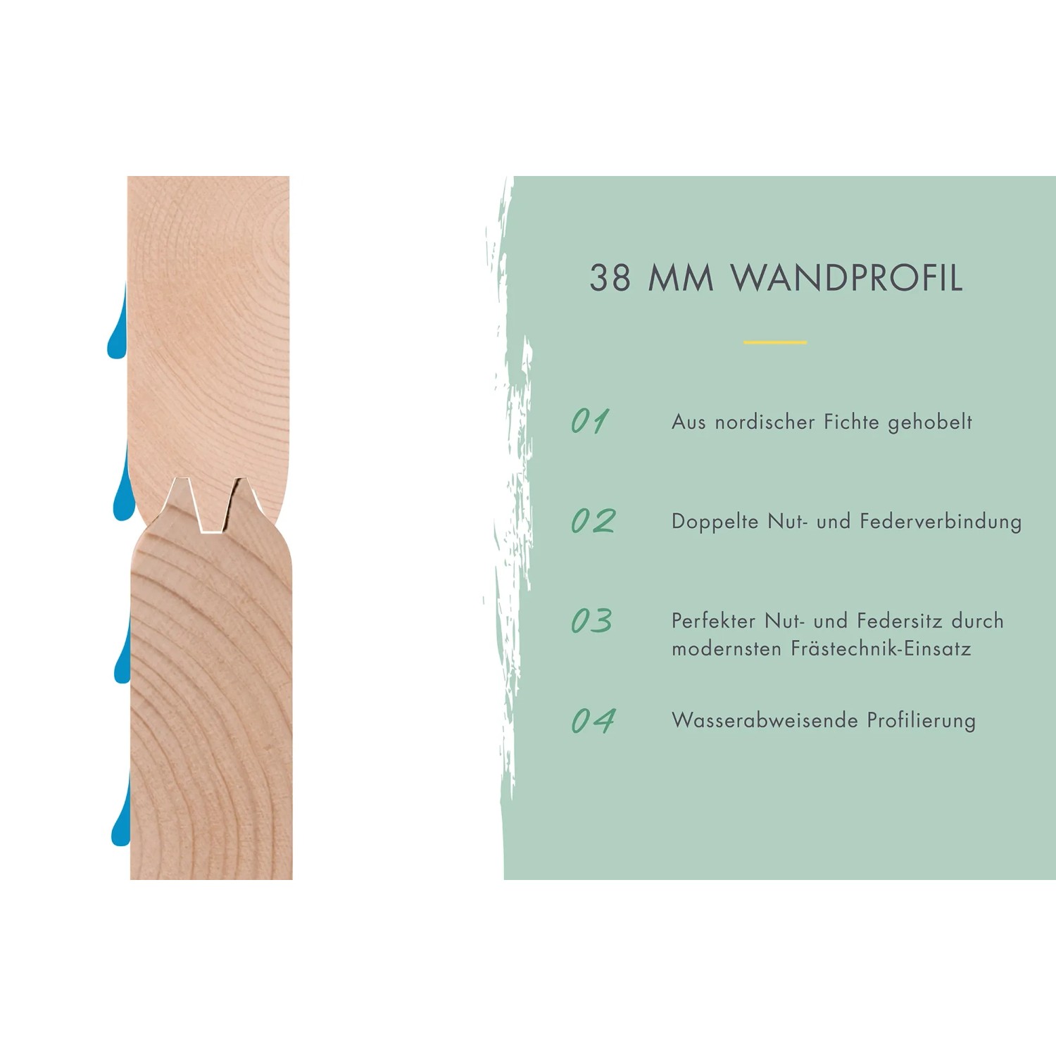 Detailaufnahme: 38 mm Wandprofil des Karibu Gartenhauses mit Nut- und Federverbindung.