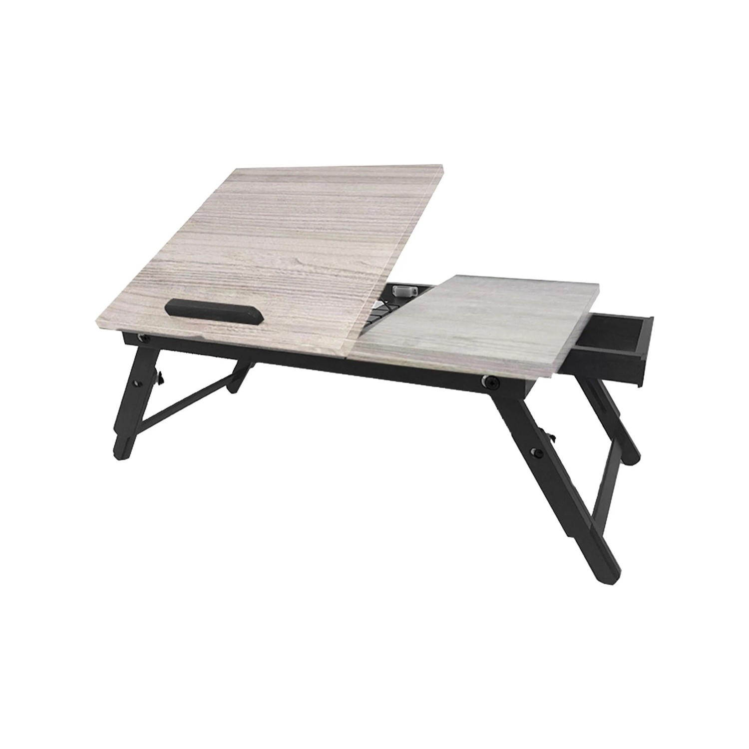 Relaxdays Laptoptisch Bambus MDF Grau Schwarz Höhenverstellbar 70 cm x 35 cm x 27 cm, 2,7 kg
