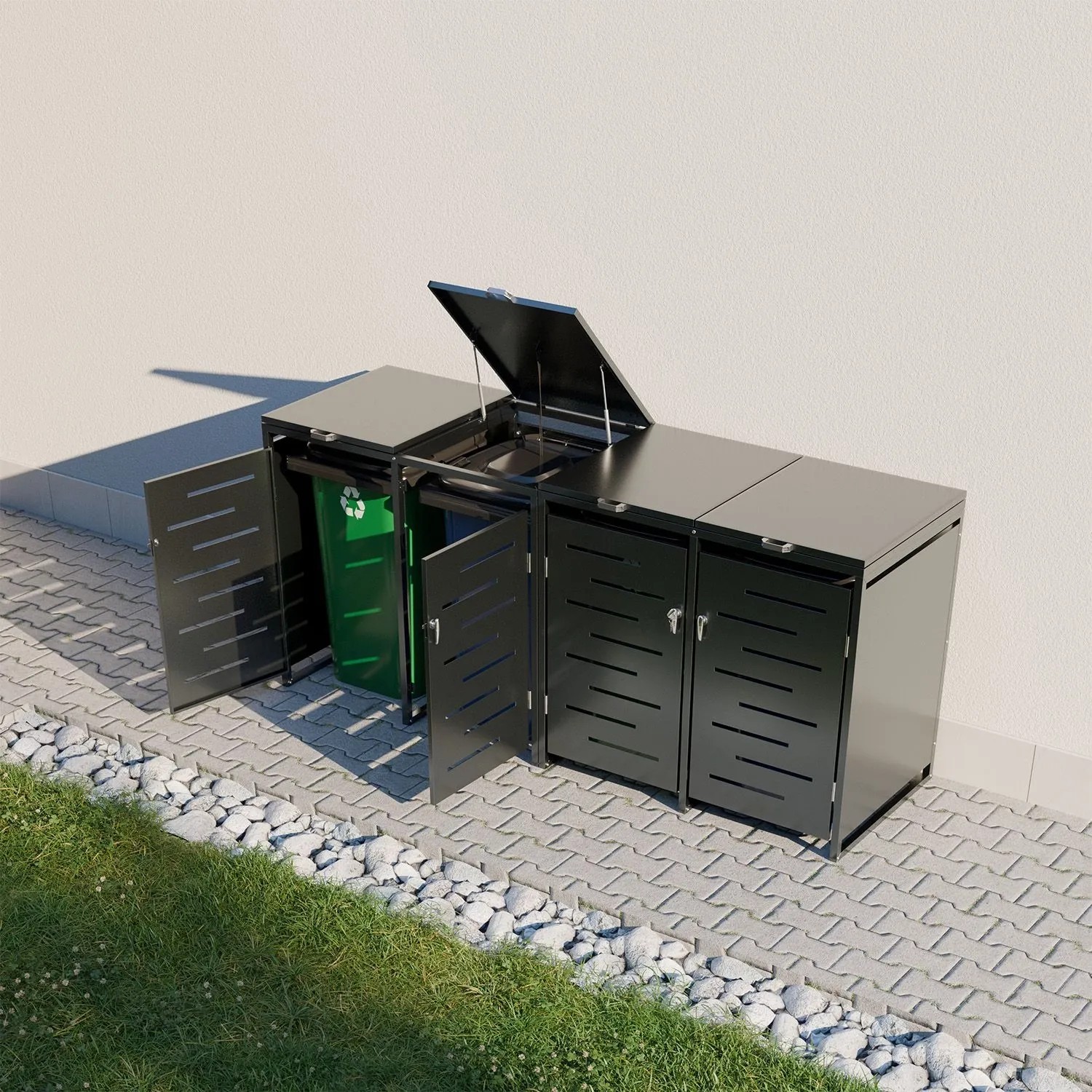 Juskys Mülltonnenbox Arel für 4 Tonnen (120/240L), Metall, abschließbar, mit Belüftung.
