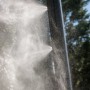 Gre Aluminium-Solardusche Luxe 38 l in Aktion: Wasserstrahl aus der Gartendusche.