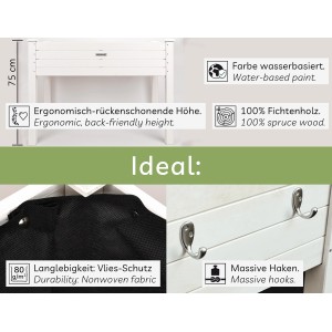 needs&wants Hochbeet Growy4 aus Fichtenholz, weiß lasiert, mit Haken und Vlies-Schutz.