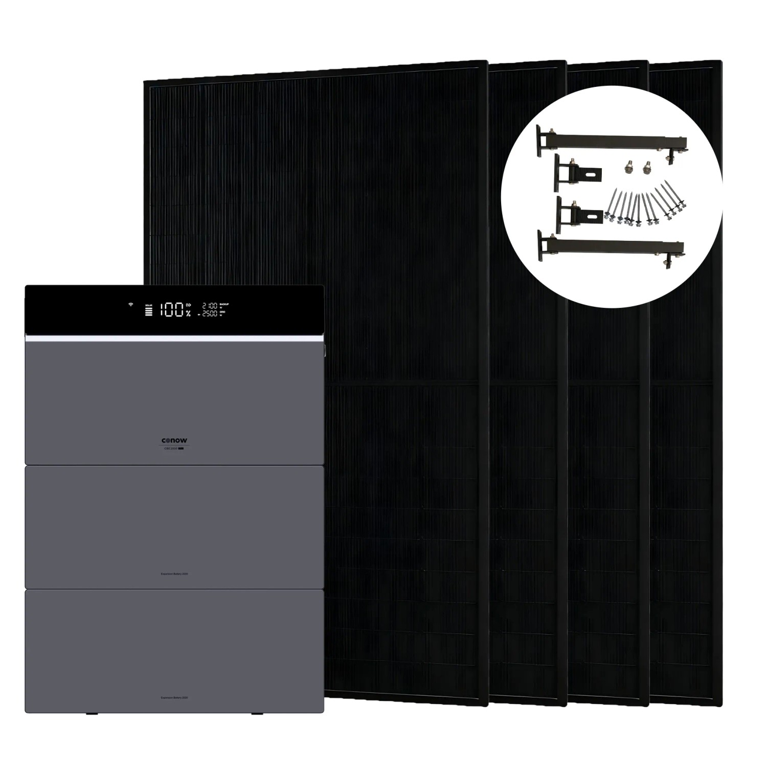 Conow CBE2000 Pro 1820W Balkonkraftwerk mit Halterung Flachdach mit 2 CBE2000 Erweiterungsakku