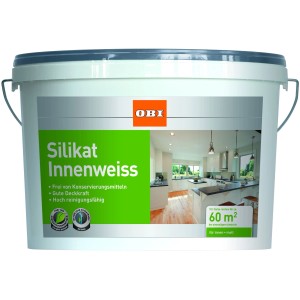 Eimer OBI Silikat Innenweiss, matte Silikatfarbe für Innenräume, 10 Liter.