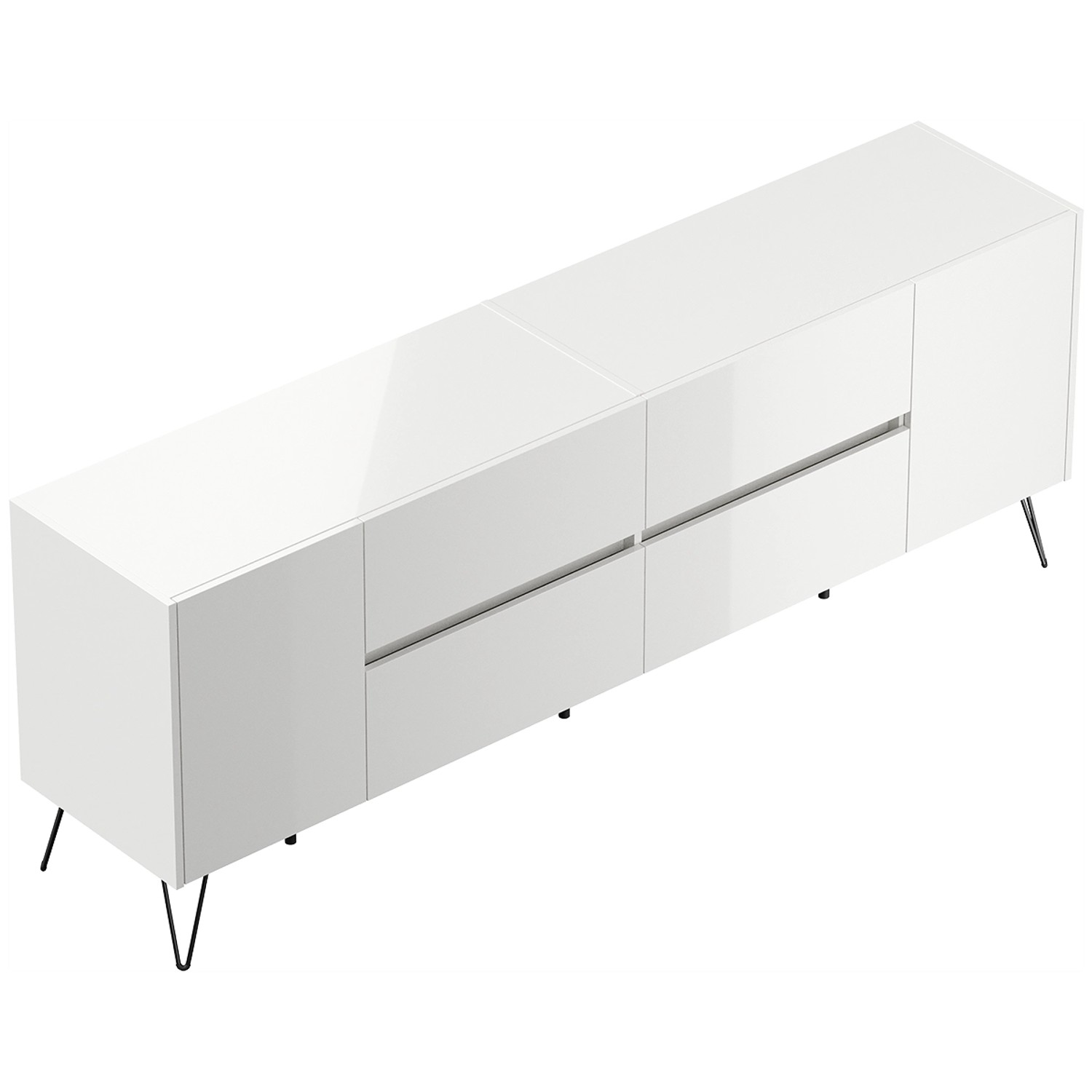 Posseik Sideboard Industrial J 4 Schubladen 2 Türen 200 cm Weiß Hochglanz günstig online kaufen