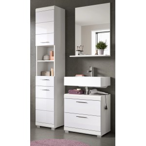 Inn.Furn Badmöbel Set 3-teilig in Weiß Hochglanz mit Spiegel Shawn