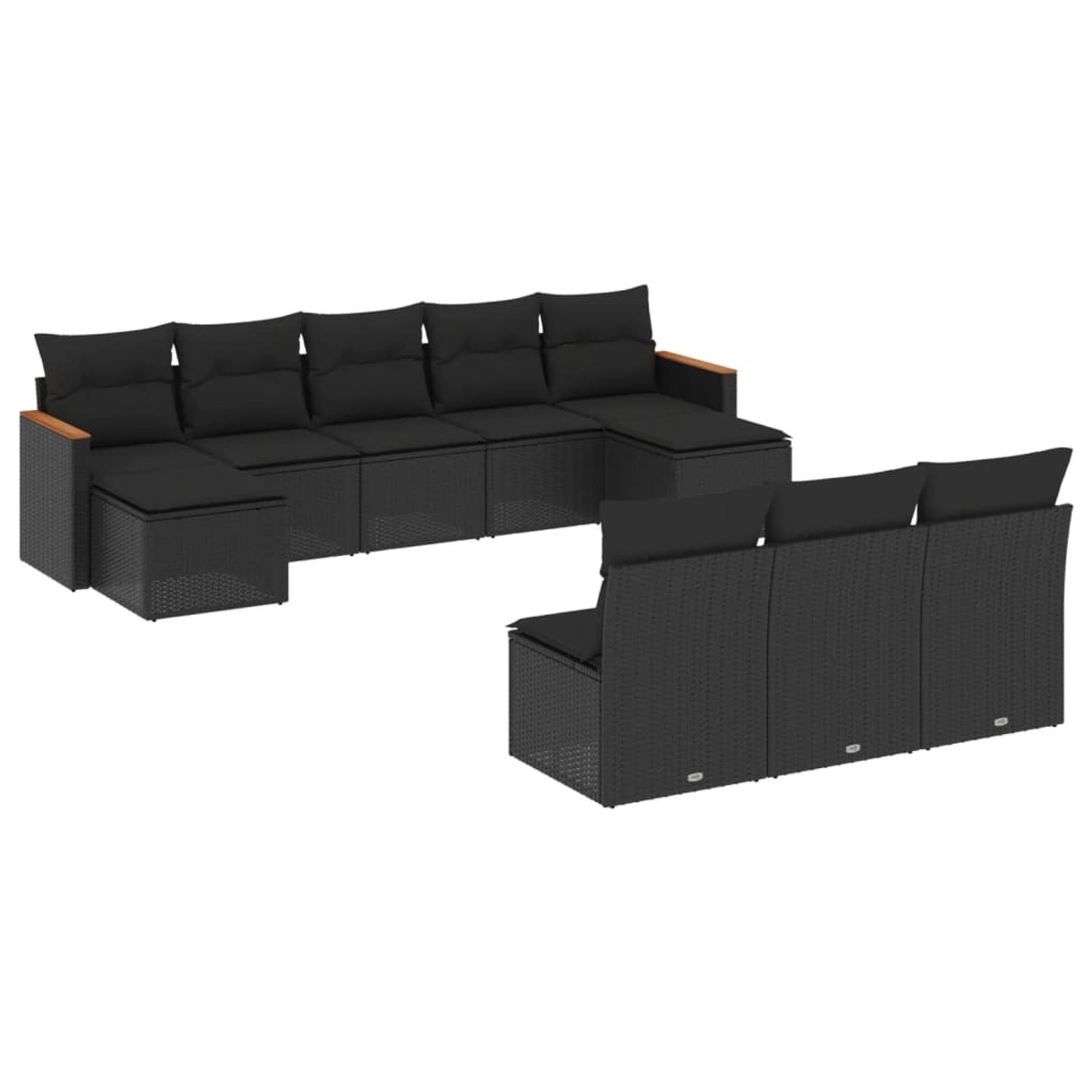 vidaXL 10-Tlg Garten-Sofagarnitur mit Kissen Schwarz Poly Rattan 3226384 günstig online kaufen