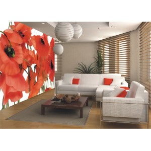 Sanders & Sanders Fototapete Blumen Rot 360x270cm im Wohnzimmer.