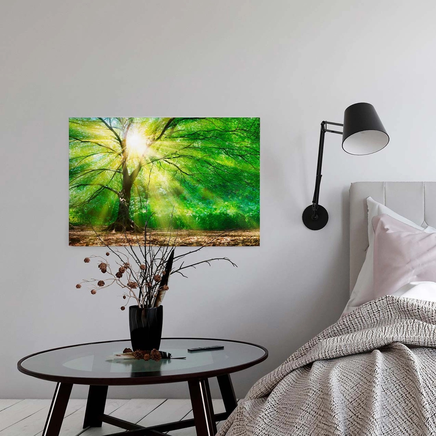 Bricoflor Leinwand Bild Mit Baumkrone Und Sonne Grünes Leinwandbild Ideal F günstig online kaufen