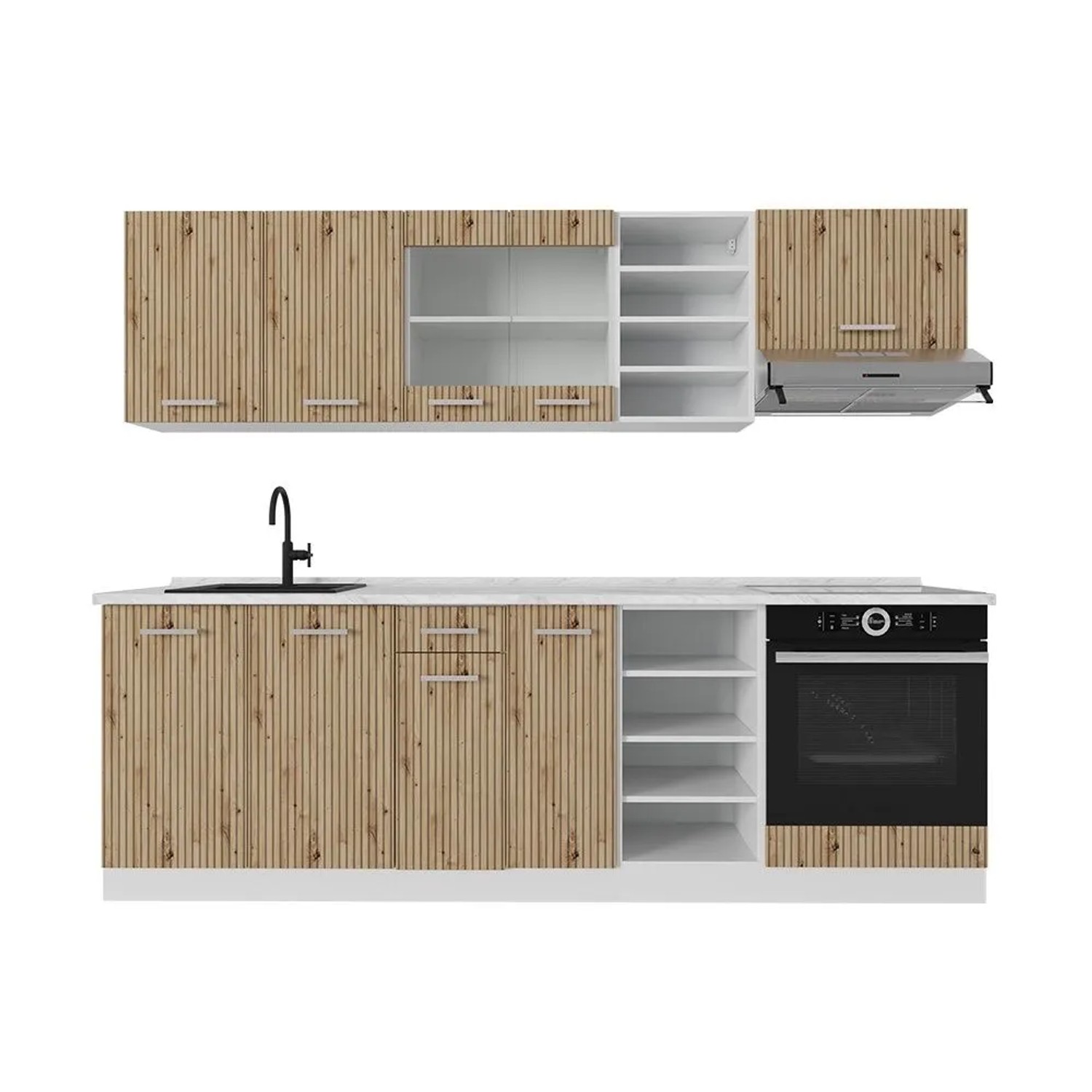 Vicco R-Line Küchenzeile Artisan Eiche Weiß 240 cm AP Marmor ohne E-Geräte