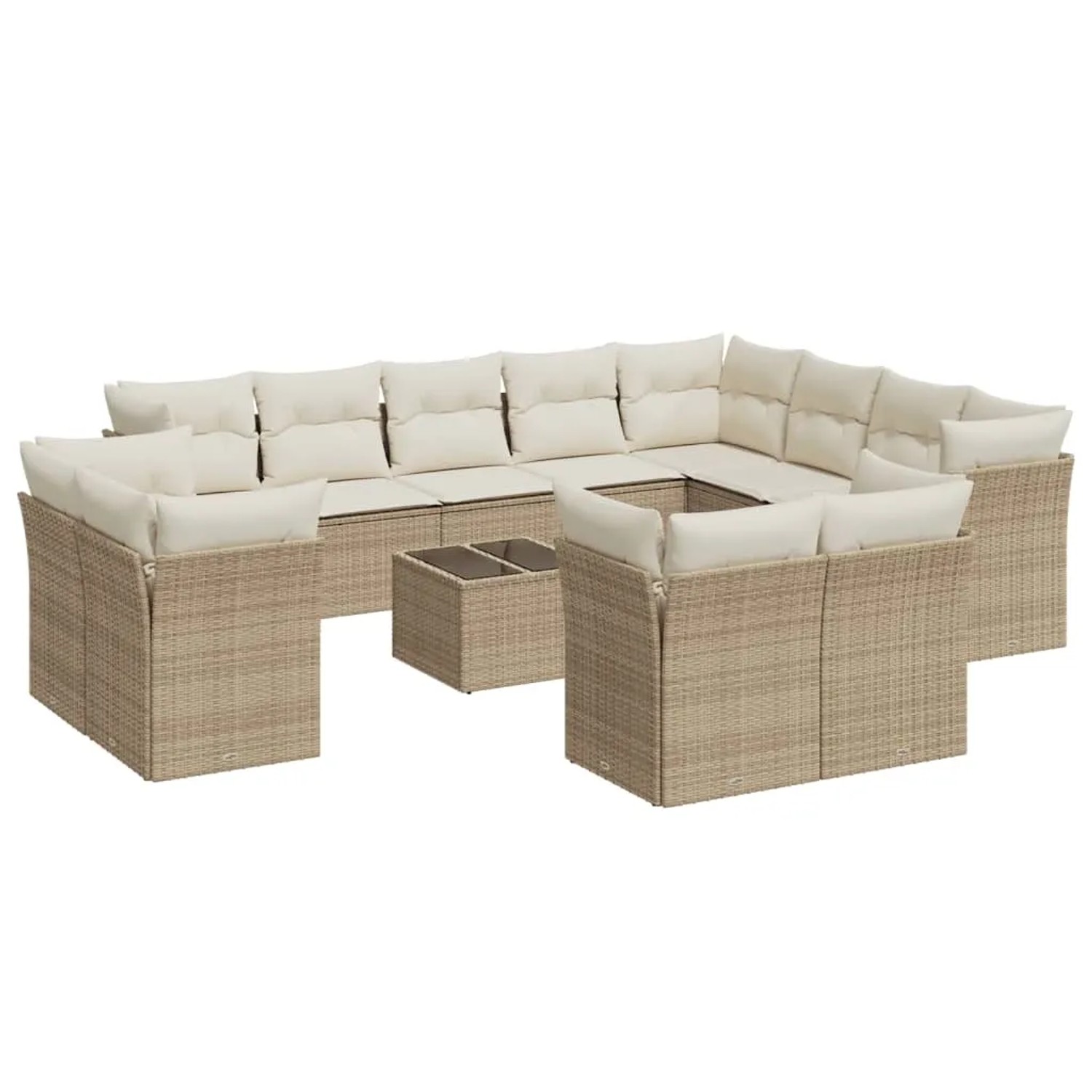 vidaXL 13-Tlg Garten-Sofagarnitur mit Kissen Beige Poly Rattan 3250377 günstig online kaufen
