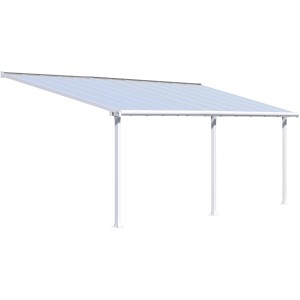 Weiße Palram Canopia Olympia Terrassenüberdachung 3x7.3 mit klarem Dach.