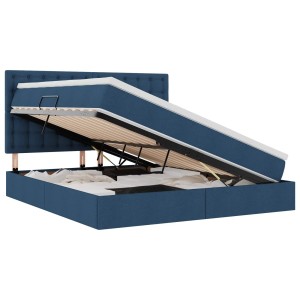 vidaXL Bett mit LED-Lichtleisten mit Kopfteil Blau 160 x 200 cm Stoff 3372557