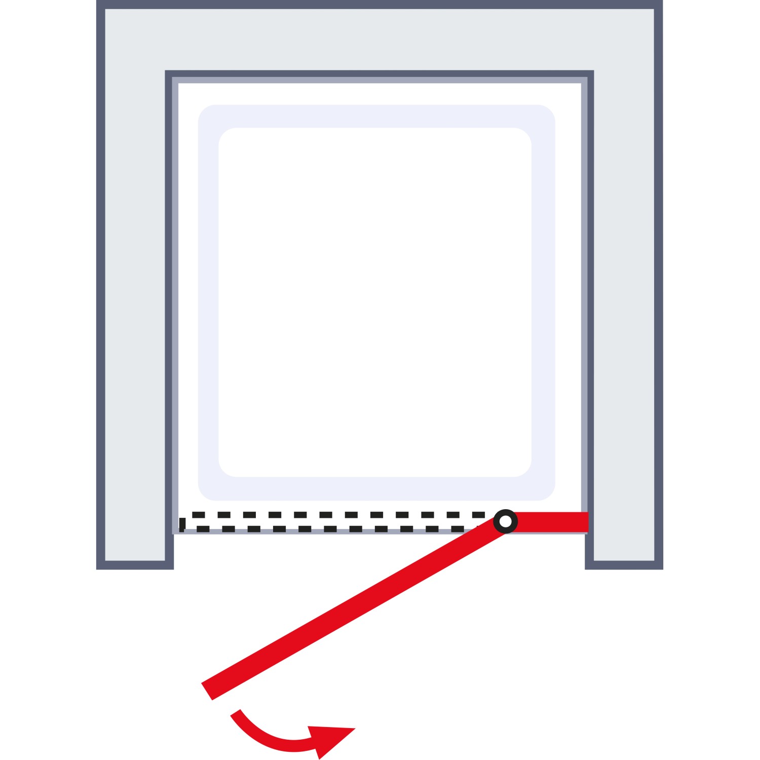 Skizze einer Schulte ExpressPlus Drehtür in Nische, Chromoptik, Anschlag rechts.