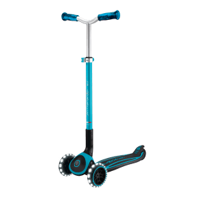 Globber ACE Lights Tretroller Kinder Teenager 125/80 mm ABEC 9 3-Rädrig Höhenverstellbar LED-Leuchtrollen Blau
