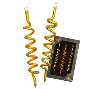 Goldfarbener Glas-Baumschmuck, Korkenzieher-Set 14cm. Drei Spiral-Ornamente von Krebs Glas Lauscha.