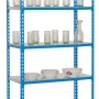 Blaues PROREGAL Schwerlastregal Metal Shark, 180x90x40 cm, mit 5 Regalböden und Geschirr.