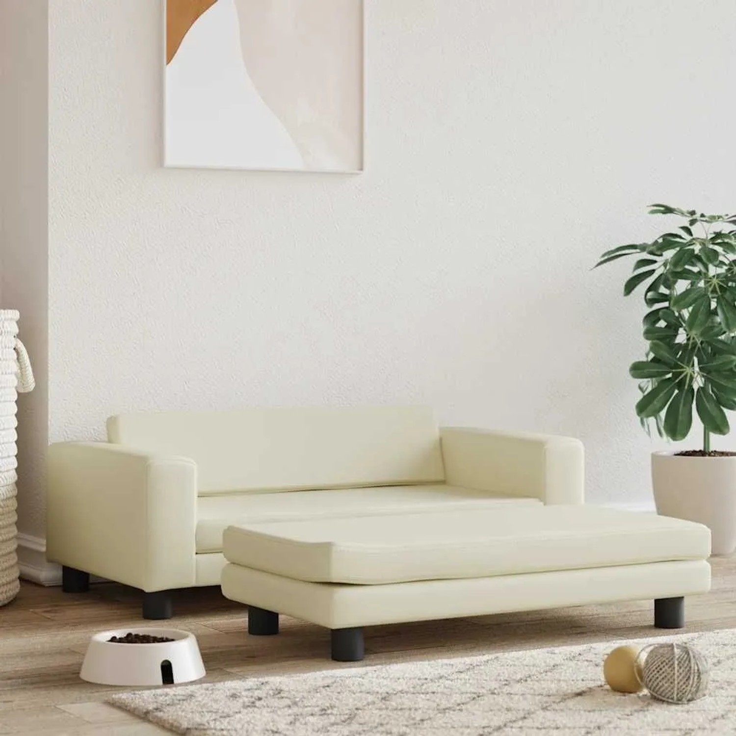 vidaXL Hundebett mit Verlängerung Creme 100x50x30 cm Kunstleder 172027_2