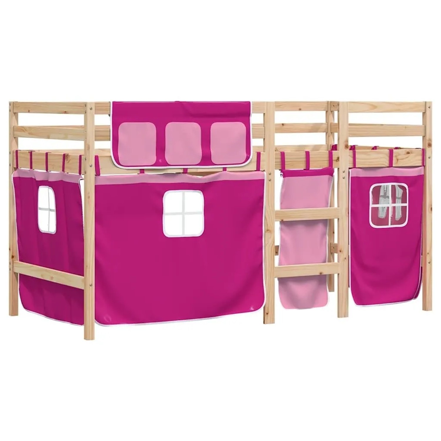 vidaXL Kinderhochbett mit Vorhängen Rosa 90x190 cm Massivholz Kiefer 328382 günstig online kaufen